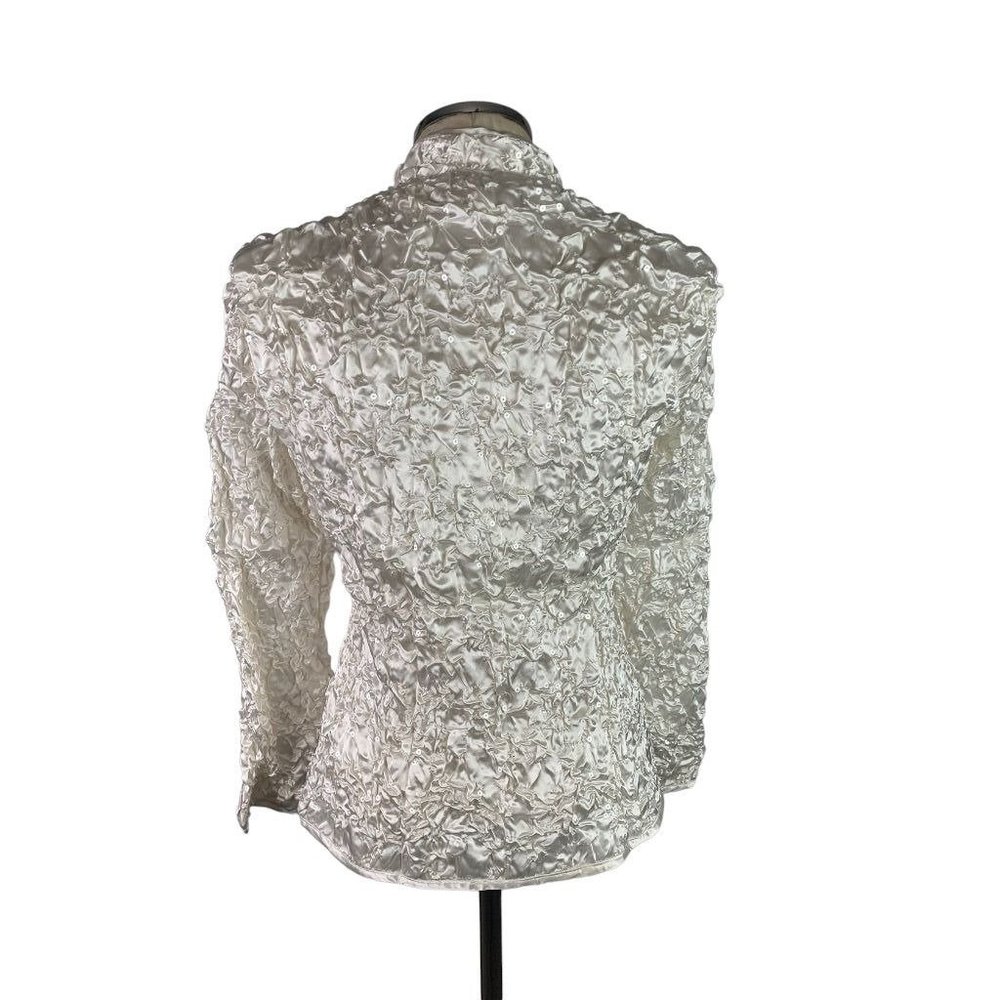 Large Addressing Woman‎ New Ivory Pucker Satin Full Zip Sequin Jacket - Picture 8 of 10